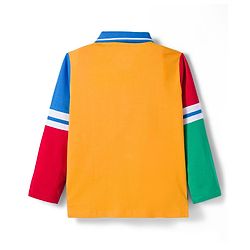 Babyhug Disney Single Jersey Knit  Full Sleeves Cut & Sew Polo T-Shirt with Mickey Mouse Graphics - Blue Red & Yellow