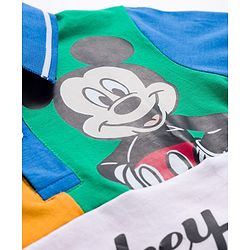 Babyhug Disney Single Jersey Knit  Full Sleeves Cut & Sew Polo T-Shirt with Mickey Mouse Graphics - Blue Red & Yellow