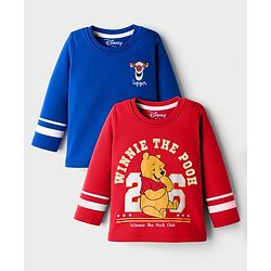 Babyhug Disney Single Knit Jersey Full Sleeves T-Shirts with Front & Back Winnie & Tigger Graphics Pack of 2 - Red & Blue