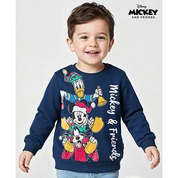 Babyhug Disney Terry Knit Full Sleeves Sweatshirt With Mickey & Friends Graphics - Navy Blue