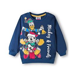 Babyhug Disney Terry Knit Full Sleeves Sweatshirt With Mickey & Friends Graphics - Navy Blue
