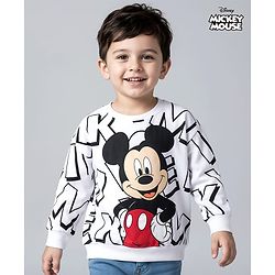 Babyhug Disney Terry Knit Drop Shoulder Full Sleeves Oversized Sweatshirt With Mickey Mouse Graphics - White