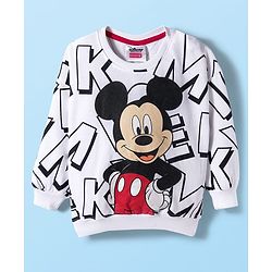 Babyhug Disney Terry Knit Drop Shoulder Full Sleeves Oversized Sweatshirt With Mickey Mouse Graphics - White