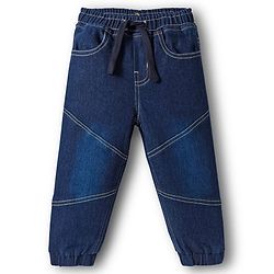 Babyhug Knit Premium Light Gauge Terry FUll Sleeves T-Shirt & Denim Jeans Set with Number Graphic - Orange & Blue