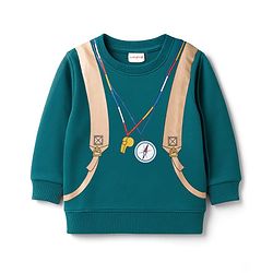 Babyhug Knit Premium Light Gauge Terry Full Sleeves T-Shirt & Denim Jeans Set With Backpack Print - Teal & Navy Blue
