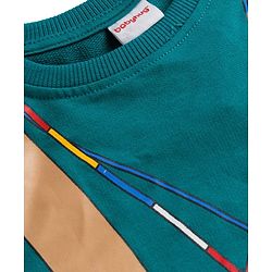 Babyhug Knit Premium Light Gauge Terry Full Sleeves T-Shirt & Denim Jeans Set With Backpack Print - Teal & Navy Blue