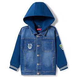 Babyhug Full Sleeves Denim Jacket with Detachable Hood - Blue