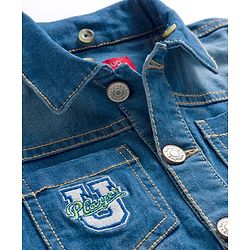 Babyhug Full Sleeves Denim Jacket with Detachable Hood - Blue