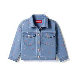 Babyhug Full Sleeves Denim Jacket with Pockets & Heart Print - Light Blue