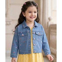 Babyhug Full Sleeves Denim Jacket with Pockets & Heart Print - Light Blue