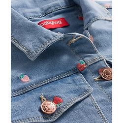 Babyhug Full Sleeves Denim Jacket with Pockets & Heart Print - Light Blue