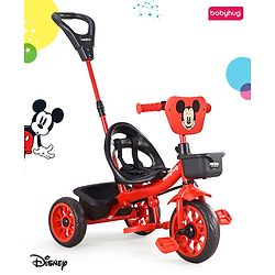 Babyhug Disney Mickey Kids Tricycle with Parental Push Handle- Red & Black| Antislip Pedals| Puncture Proof Wheels| Easy Assembling| Foldable Footrest| Toy for 2 to 5 year| Gifting Option