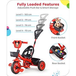 Babyhug Disney Mickey Kids Tricycle with Parental Push Handle- Red & Black| Antislip Pedals| Puncture Proof Wheels| Easy Assembling| Foldable Footrest| Toy for 2 to 5 year| Gifting Option