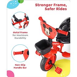 Babyhug Disney Mickey Kids Tricycle with Parental Push Handle- Red & Black| Antislip Pedals| Puncture Proof Wheels| Easy Assembling| Foldable Footrest| Toy for 2 to 5 year| Gifting Option