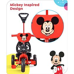 Babyhug Disney Mickey Kids Tricycle with Parental Push Handle- Red & Black| Antislip Pedals| Puncture Proof Wheels| Easy Assembling| Foldable Footrest| Toy for 2 to 5 year| Gifting Option