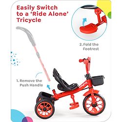 Babyhug Disney Mickey Kids Tricycle with Parental Push Handle- Red & Black| Antislip Pedals| Puncture Proof Wheels| Easy Assembling| Foldable Footrest| Toy for 2 to 5 year| Gifting Option
