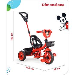 Babyhug Disney Mickey Kids Tricycle with Parental Push Handle- Red & Black| Antislip Pedals| Puncture Proof Wheels| Easy Assembling| Foldable Footrest| Toy for 2 to 5 year| Gifting Option