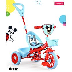 Babyhug Disney Mickey Kids Tricycle with Parental Push Handle- Red & Black| Antislip Pedals| Puncture Proof Wheels| Easy Assembling| Foldable Footrest| Toy for 2 to 5 year| Gifting Option