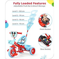 Babyhug Disney Mickey Kids Tricycle with Parental Push Handle- Red & Black| Antislip Pedals| Puncture Proof Wheels| Easy Assembling| Foldable Footrest| Toy for 2 to 5 year| Gifting Option