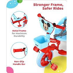 Babyhug Disney Mickey Kids Tricycle with Parental Push Handle- Red & Black| Antislip Pedals| Puncture Proof Wheels| Easy Assembling| Foldable Footrest| Toy for 2 to 5 year| Gifting Option