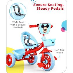 Babyhug Disney Mickey Kids Tricycle with Parental Push Handle- Red & Black| Antislip Pedals| Puncture Proof Wheels| Easy Assembling| Foldable Footrest| Toy for 2 to 5 year| Gifting Option
