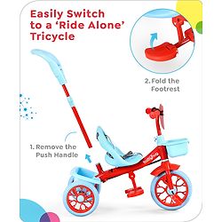 Babyhug Disney Mickey Kids Tricycle with Parental Push Handle- Red & Black| Antislip Pedals| Puncture Proof Wheels| Easy Assembling| Foldable Footrest| Toy for 2 to 5 year| Gifting Option