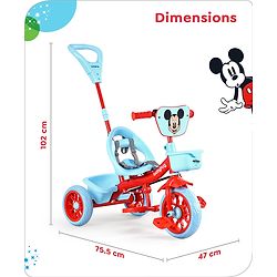 Babyhug Disney Mickey Kids Tricycle with Parental Push Handle- Red & Black| Antislip Pedals| Puncture Proof Wheels| Easy Assembling| Foldable Footrest| Toy for 2 to 5 year| Gifting Option