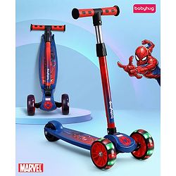 Babyhug Marvel Spider Man Kids 3 Wheel Scooter with Attractive Led Wheels|Compact Fold| Lean-to-Steer| Gifting Option| Physical Activity - Red & Blue