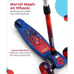 Babyhug Marvel Spider Man Kids 3 Wheel Scooter with Attractive Led Wheels|Compact Fold| Lean-to-Steer| Gifting Option| Physical Activity - Red & Blue