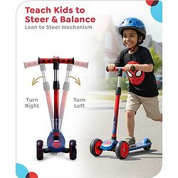 Babyhug Marvel Spider Man Kids 3 Wheel Scooter with Attractive Led Wheels|Compact Fold| Lean-to-Steer| Gifting Option| Physical Activity - Red & Blue