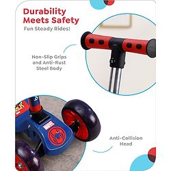Babyhug Marvel Spider Man Kids 3 Wheel Scooter with Attractive Led Wheels|Compact Fold| Lean-to-Steer| Gifting Option| Physical Activity - Red & Blue