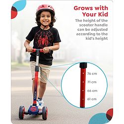 Babyhug Marvel Spider Man Kids 3 Wheel Scooter with Attractive Led Wheels|Compact Fold| Lean-to-Steer| Gifting Option| Physical Activity - Red & Blue
