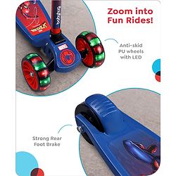 Babyhug Marvel Spider Man Kids 3 Wheel Scooter with Attractive Led Wheels|Compact Fold| Lean-to-Steer| Gifting Option| Physical Activity - Red & Blue