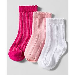 Cute Walk by Babyhug Knit Ankle Length Anti Bacterial Socks with Cable Knit Design Pack of 3 - Dark Pink White & Pink