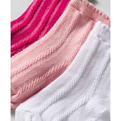 Cute Walk by Babyhug Knit Ankle Length Anti Bacterial Socks with Cable Knit Design Pack of 3 - Dark Pink White & Pink