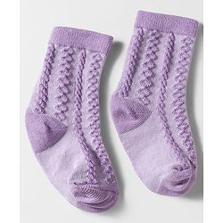 Cute Walk by Babyhug Knit Ankle Length Anti Bacterial Socks with Cable Knit Design Pack of 3 - Yellow Pink & Purple