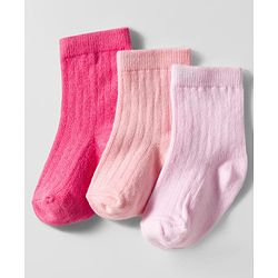 Cute Walk by Babyhug Knit Ankle Length Solid Color Anti Bacterial Socks Pack of 3 - Pink