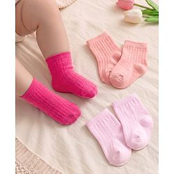 Cute Walk by Babyhug Knit Ankle Length Solid Color Anti Bacterial Socks Pack of 3 - Pink