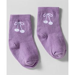 Cute Walk by Babyhug Knit Ankle Length Anti Bacterial Socks with Cherry Design Pack of 3 - Red Purple & White