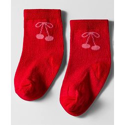 Cute Walk by Babyhug Knit Ankle Length Anti Bacterial Socks with Cherry Design Pack of 3 - Red Purple & White
