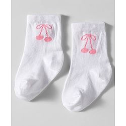 Cute Walk by Babyhug Knit Ankle Length Anti Bacterial Socks with Cherry Design Pack of 3 - Red Purple & White