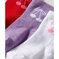 Cute Walk by Babyhug Knit Ankle Length Anti Bacterial Socks with Cherry Design Pack of 3 - Red Purple & White
