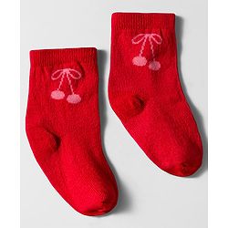 Cute Walk by Babyhug Knit Ankle Length Anti Bacterial Socks with Cherry Design Pack of 3 - Red Purple & White