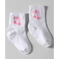 Cute Walk by Babyhug Knit Ankle Length Anti Bacterial Socks with Cherry Design Pack of 3 - Red Purple & White