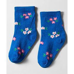 Cute Walk by Babyhug Knit Ankle Length Anti Bacterial Socks with Floral Design Pack of 3 - Navy Blue Pink & White