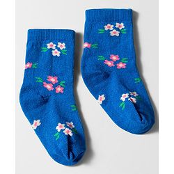 Cute Walk by Babyhug Knit Ankle Length Anti Bacterial Socks with Floral Design Pack of 3 - Navy Blue Pink & White