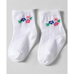 Cute Walk by Babyhug Knit Ankle Length Anti Bacterial Socks with Floral Design Pack of 3 - Navy Blue Pink & White
