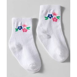 Cute Walk by Babyhug Knit Ankle Length Anti Bacterial Socks with Floral Design Pack of 3 - Navy Blue Pink & White