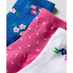 Cute Walk by Babyhug Knit Ankle Length Anti Bacterial Socks with Floral Design Pack of 3 - Navy Blue Pink & White