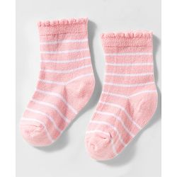 Cute Walk by Babyhug Knit Ankle Length Anti Bacterial Socks with Heart Design & Stripes Pack of 3 - Dark Pink White & Pink